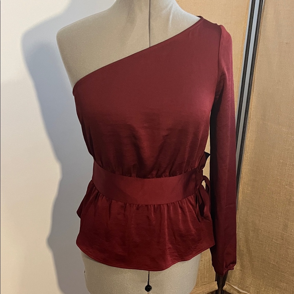 Express One-Shoulder Burgundy Blouse